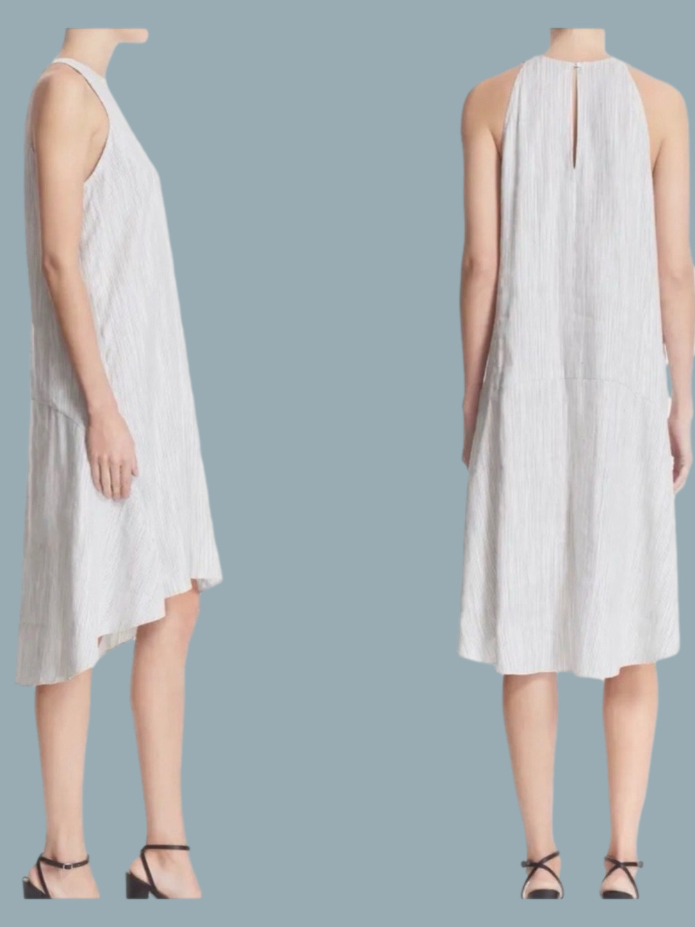 Theory Linen blend Adlerdale ivory sleeveless high low swing dress. Women’s 8